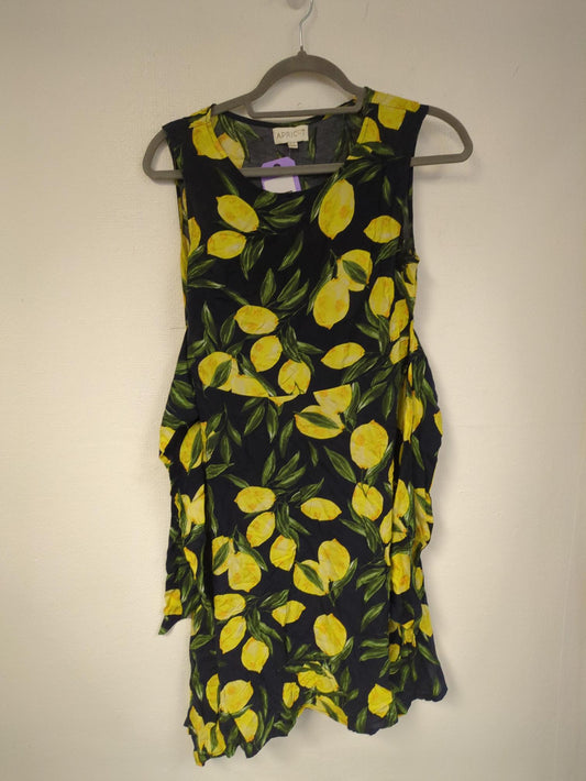 Navy lemon pattern sleeveless tie up mini dress, Apricot, Size 8
