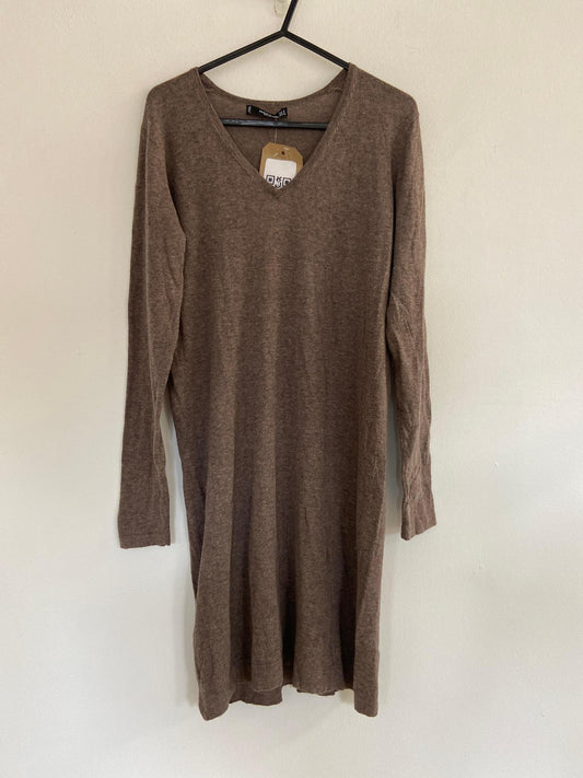 Brown Knit V-Neck Dress, Mango, Size M - Damaged Item Sale