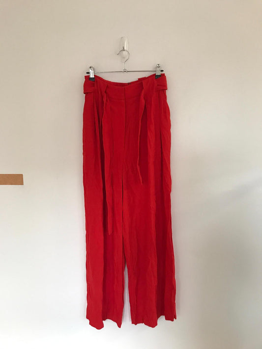 Red Wide Leg Belted Trousers- High Rise, Karen Millen, Size 8