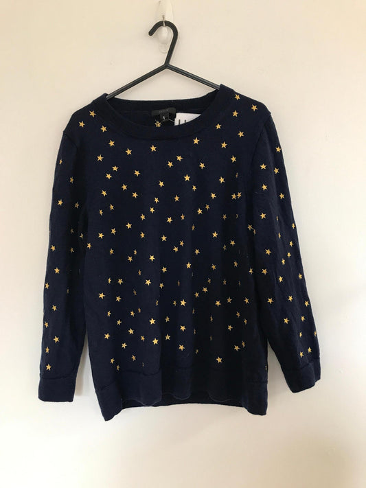 Navy & Gold Star Embroidered Knit Jumper, J Crew, Size 8