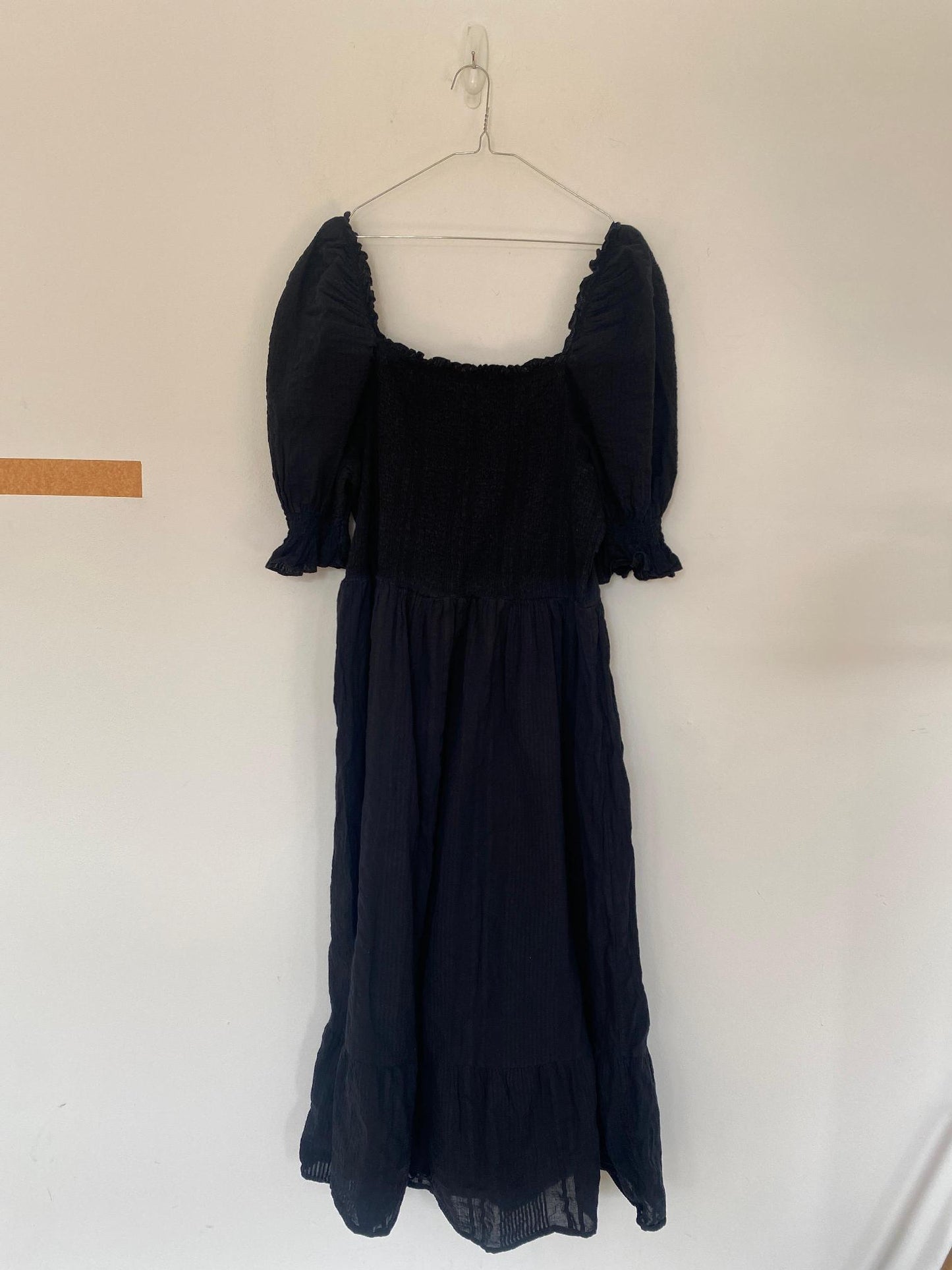 Black Textured Shirred Square Neck Midi Dress, F&F, Size 20 (Cotton, Cotton)