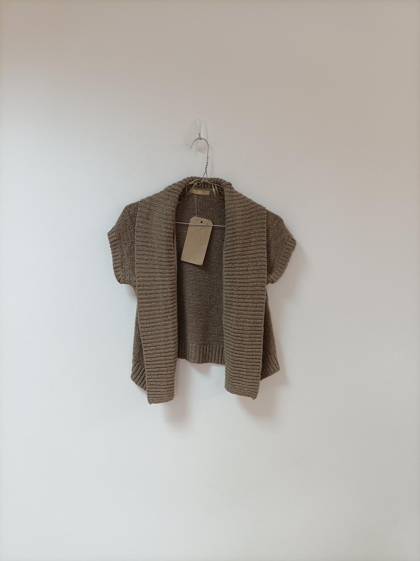 Brown loose knit cropped sleeveless open cardigan, TU, Size 12 (Acrylic, Nylon)
