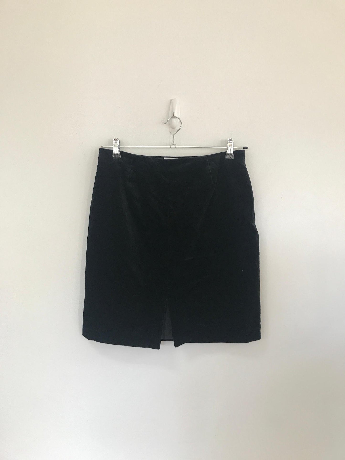 Black velvet a-line knee length skirt, Next, Size 12, 14 (Elastane, Cotton, Polyester)