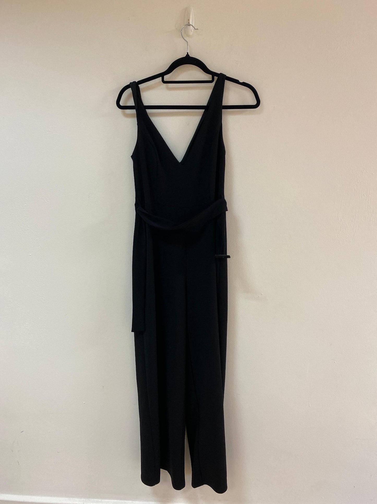 Black scuba belted wide leg jumpsuit, New Look, Size 10 (Polyester, Elastane, Polyester)