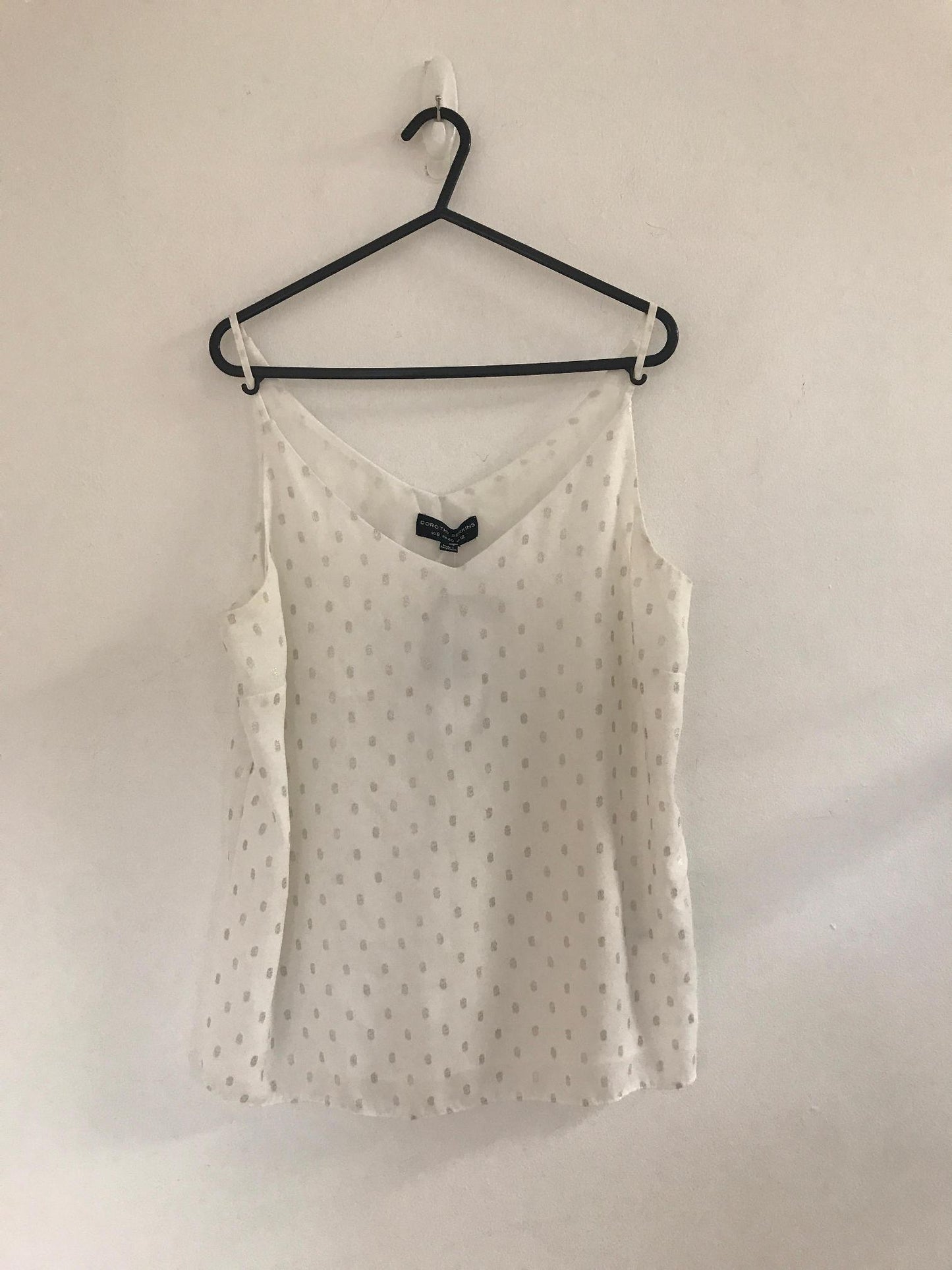 White and Silver Polka Dot Cami, Dorothy Perkins, Size 10, 12 (Polyester)