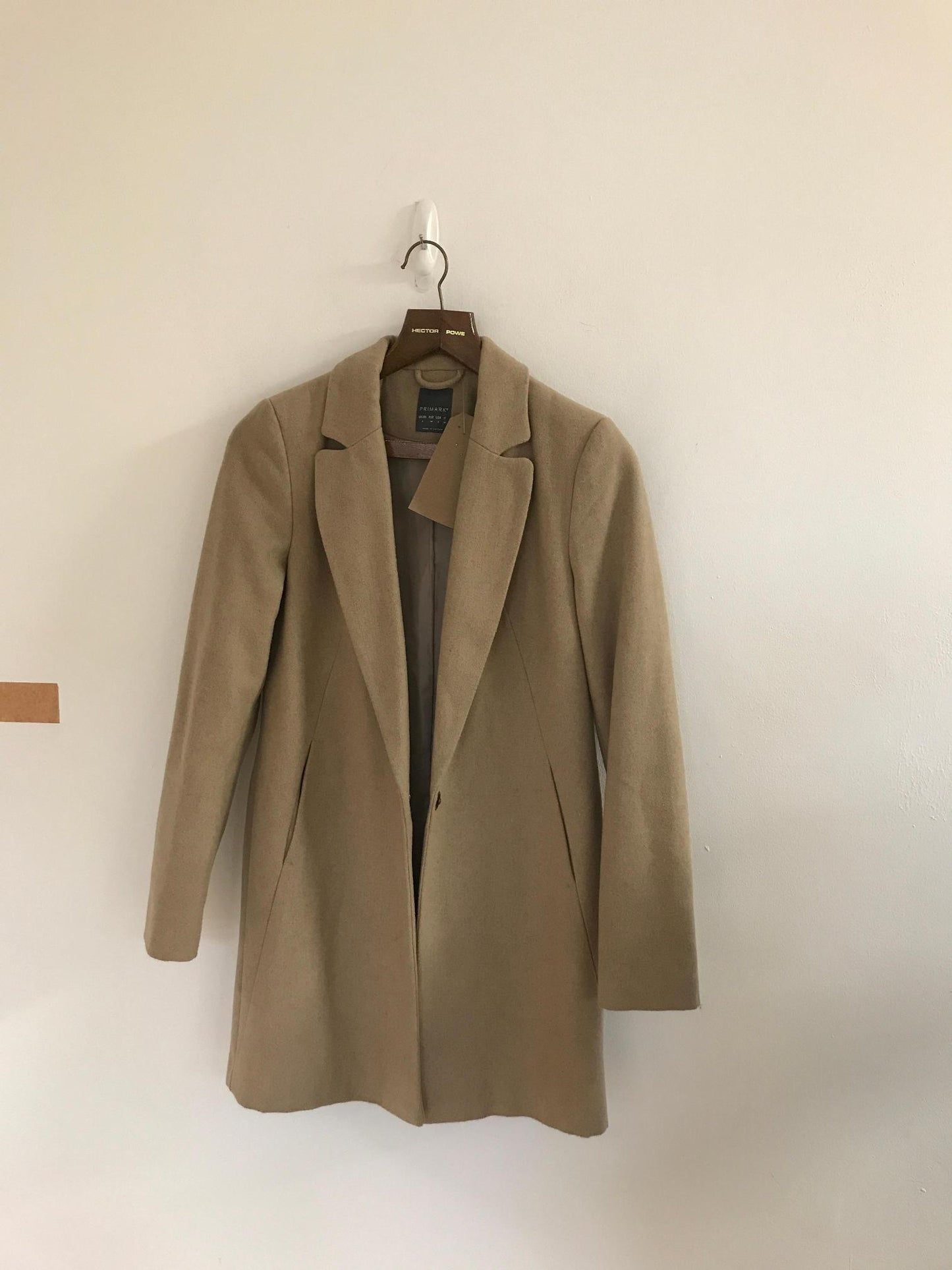 Beige Longline Coat, Primark, Size 6 (Cotton, Acrylic, Polyamide, Viscose, Polyester, Polyester, Wool)