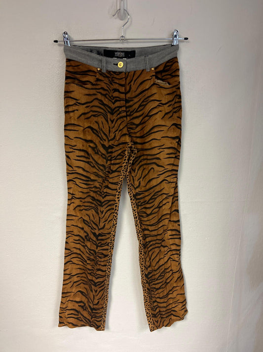 Animal print mid rise flared trousers, Versace, Size 8