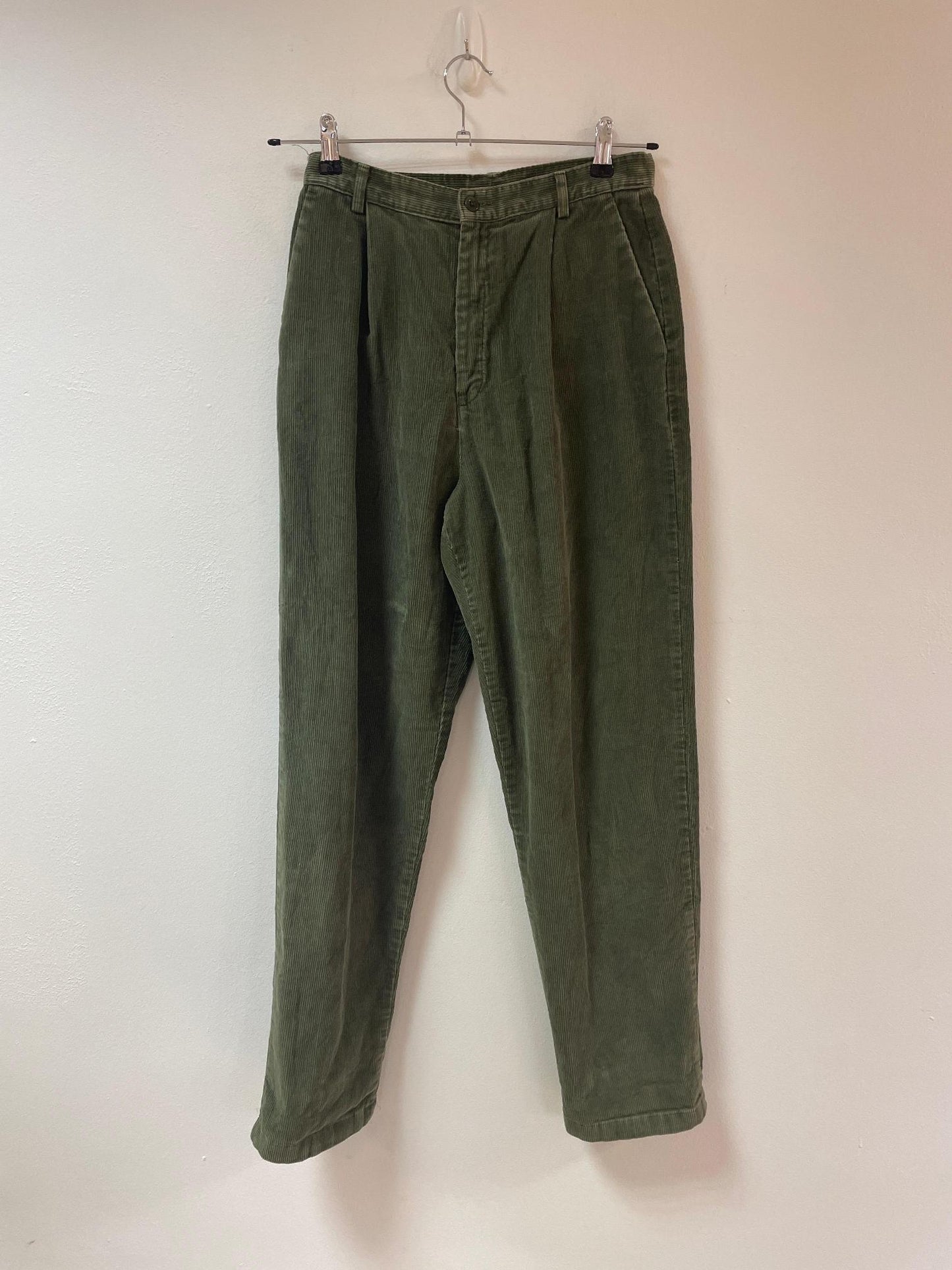 Green corduroy straight leg trousers, Lands' End, size 10 Tall - Damaged Item Sale