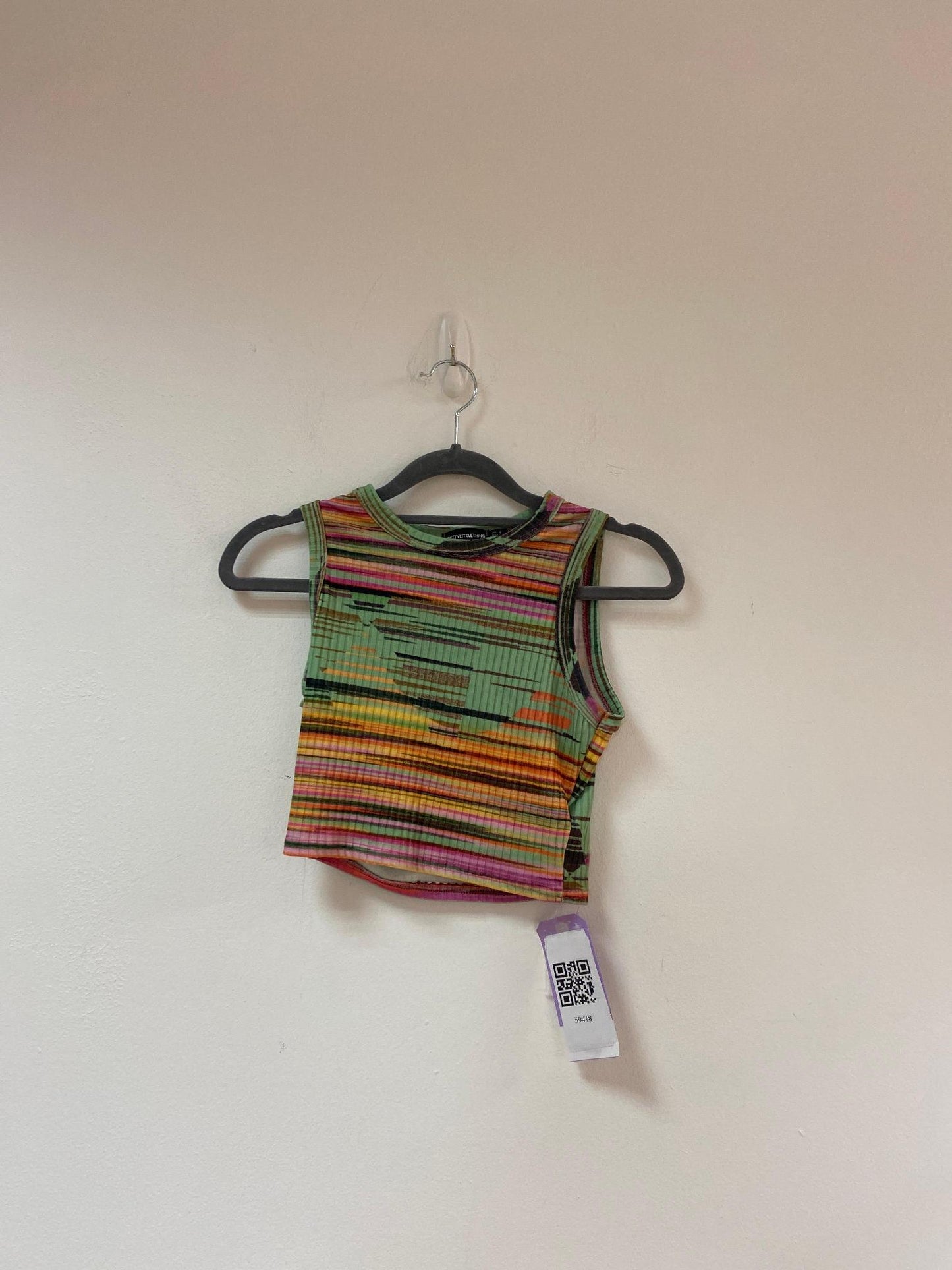 Multicoloured Cropped Racer Top, Pretty Little Thing, Size 4 (Polyester, Elastane)