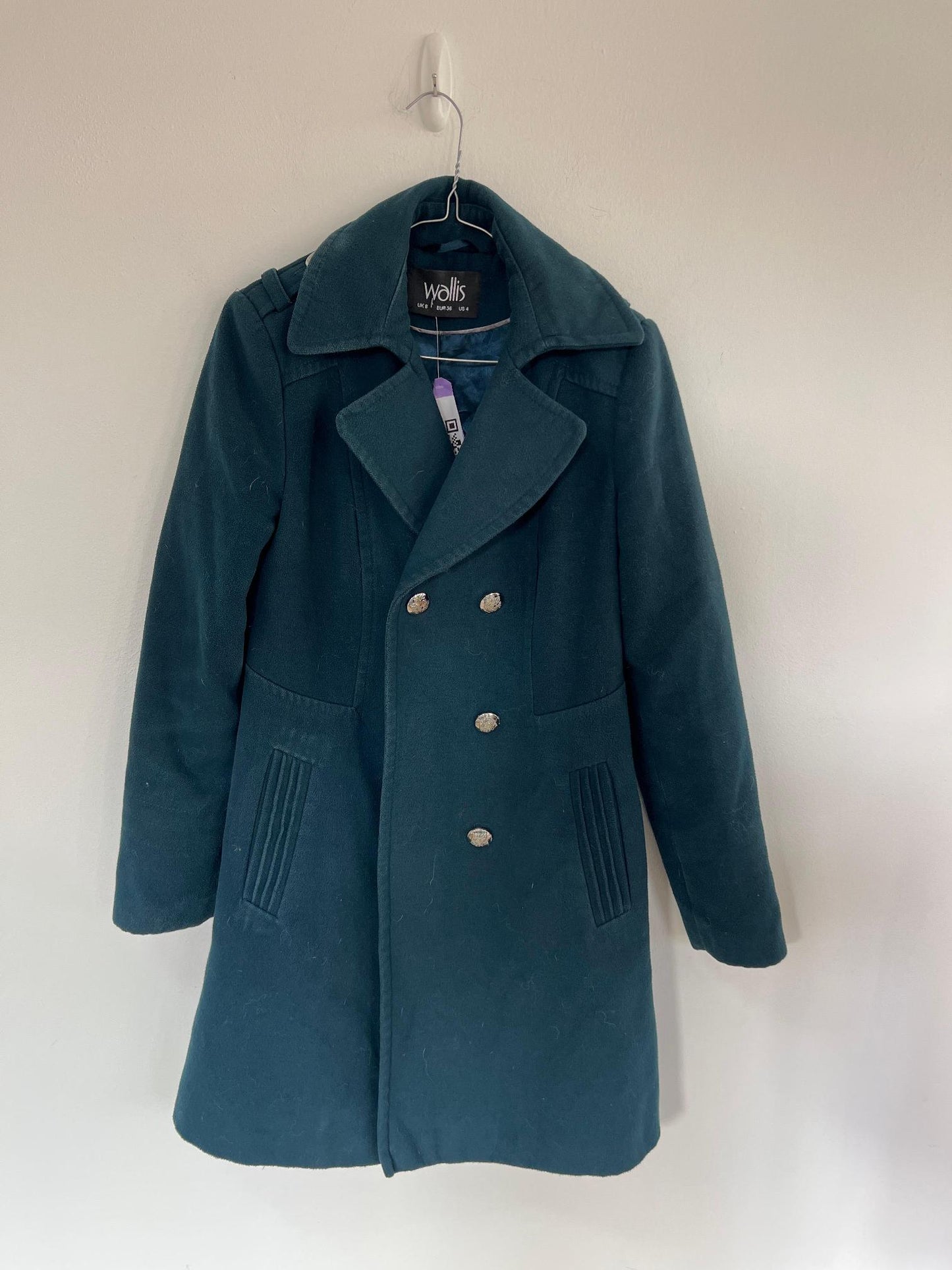 Teal double breasted coat, Wallis, Size 8 - Damaged Item Sale