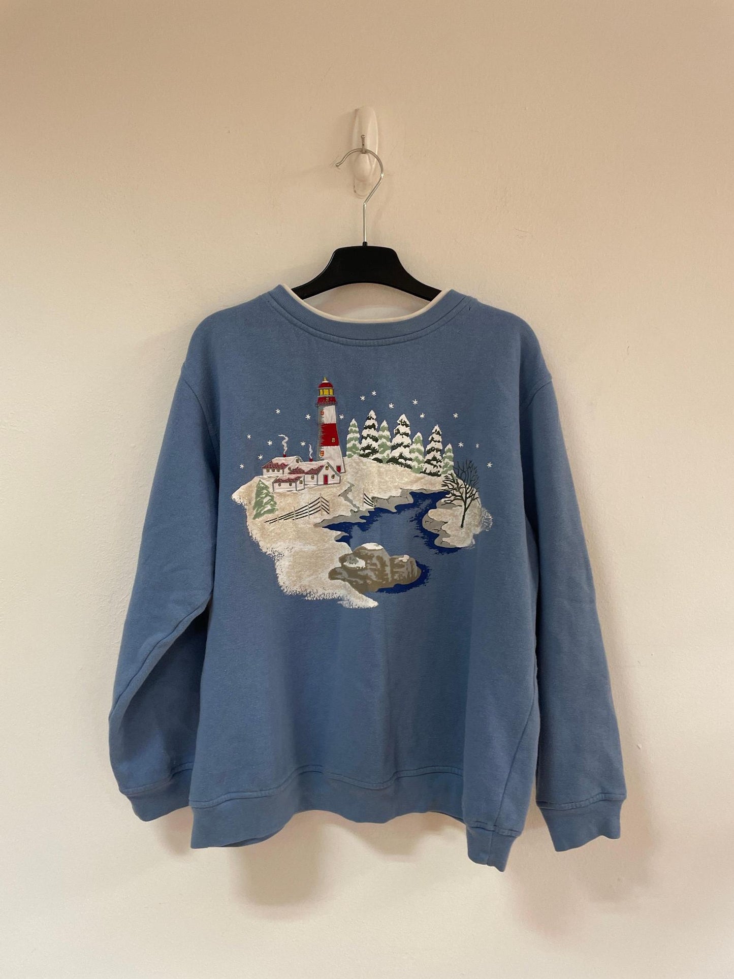 Blue festive embroidered jumper, Shenanigans, Size M - Damaged Item Sale