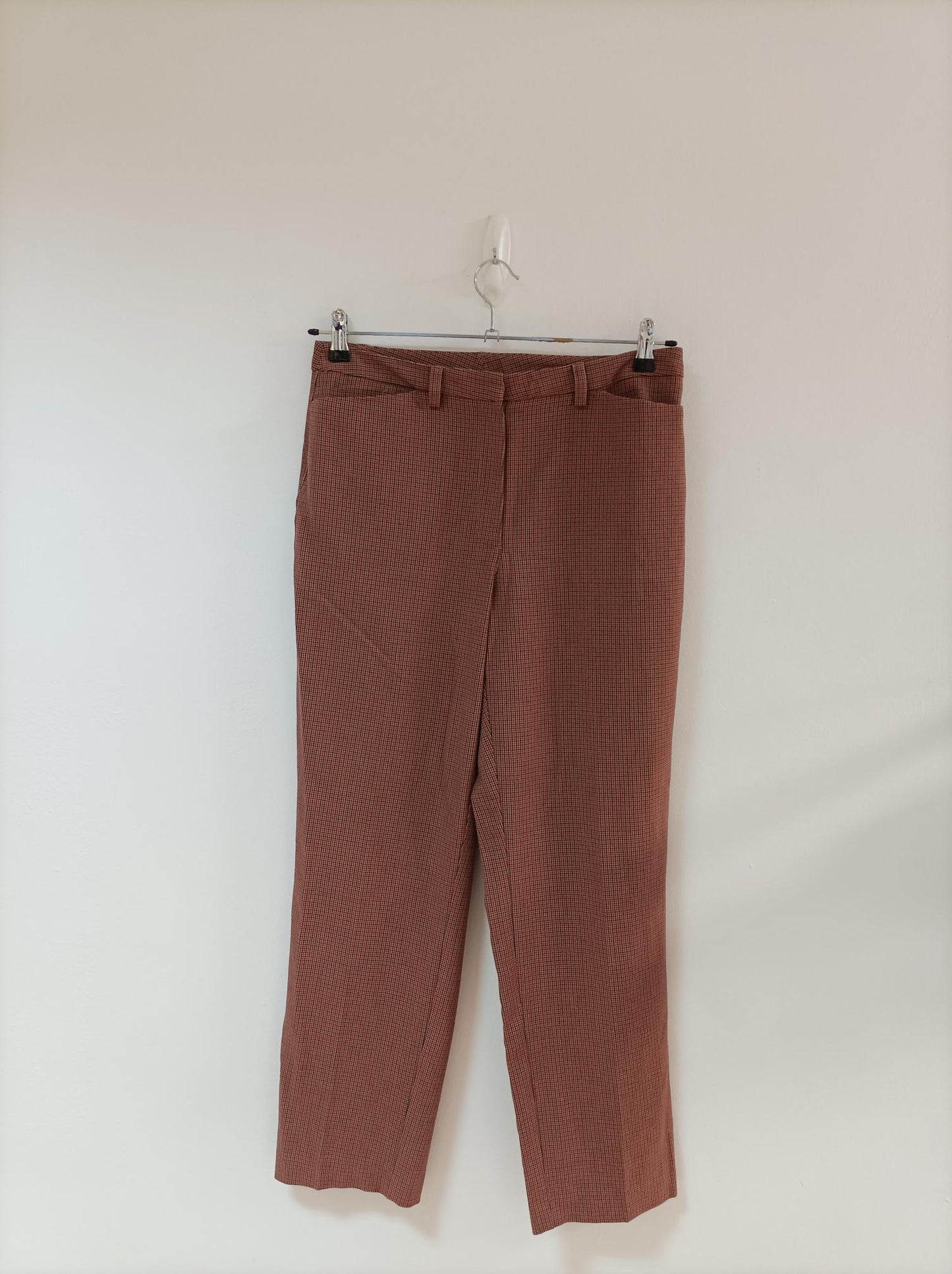 Red, Black and Beige Houndstooth Straight Trousers, Liz Claiborne, Size 14 (petite) - Damaged Item Sale