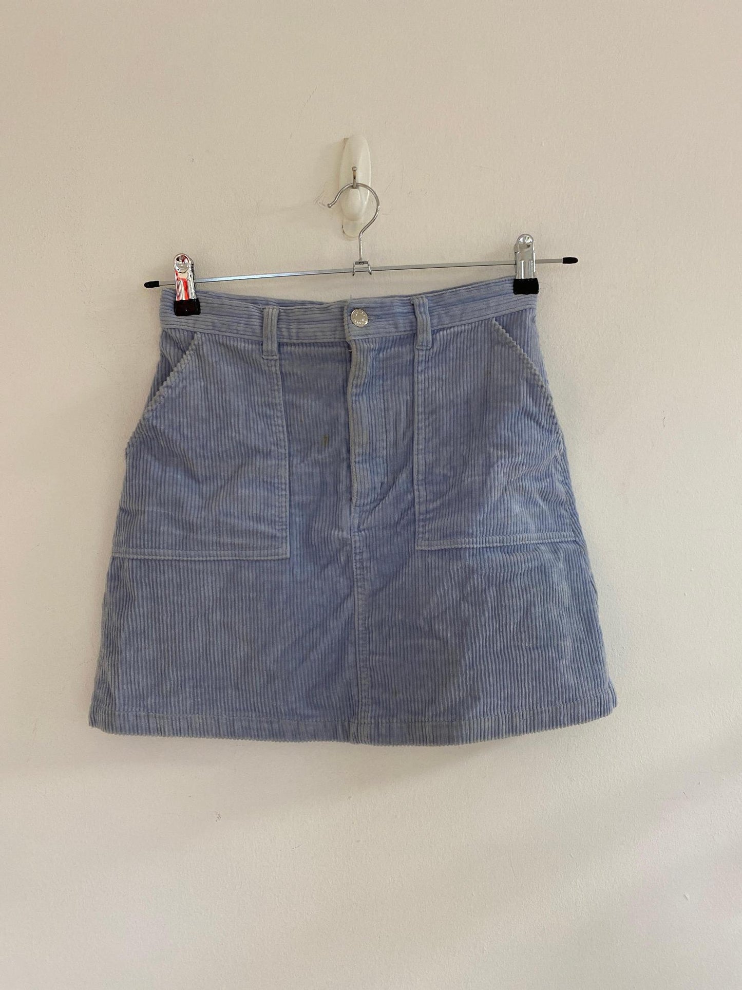 Light Blue Corduroy Mini Skirt, Monki, Size 8 - Damaged Item Sale
