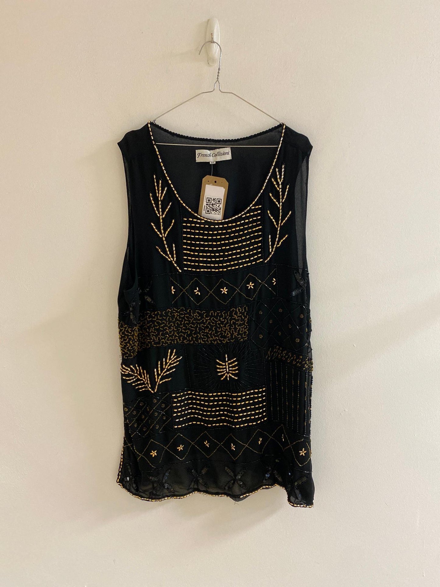 Black and Gold Embellished Top, French Collizioni, Size 2XL - Damaged Item Sale
