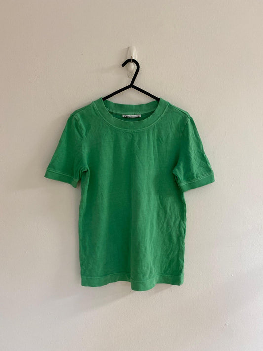 Basic Green T-Shirt, Zara, Size XS - Damaged Item Sale