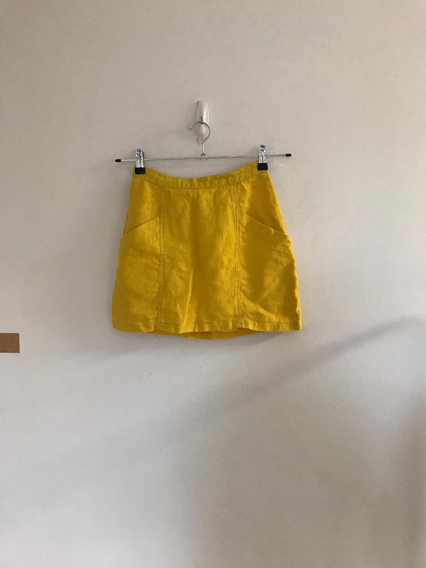 Yellow Linen Mini Skirt , Paula Saker, Size 6 - Damaged Item Sale