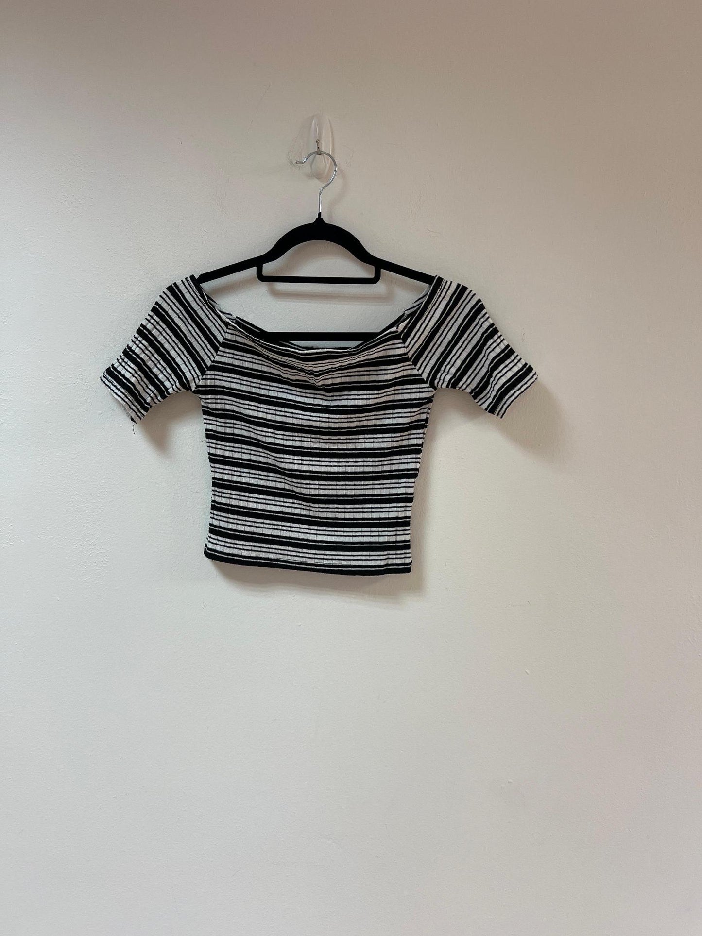 Black & white striped off shoulder top, Primark, Size 10 (Elastane, Polyester, Viscose)