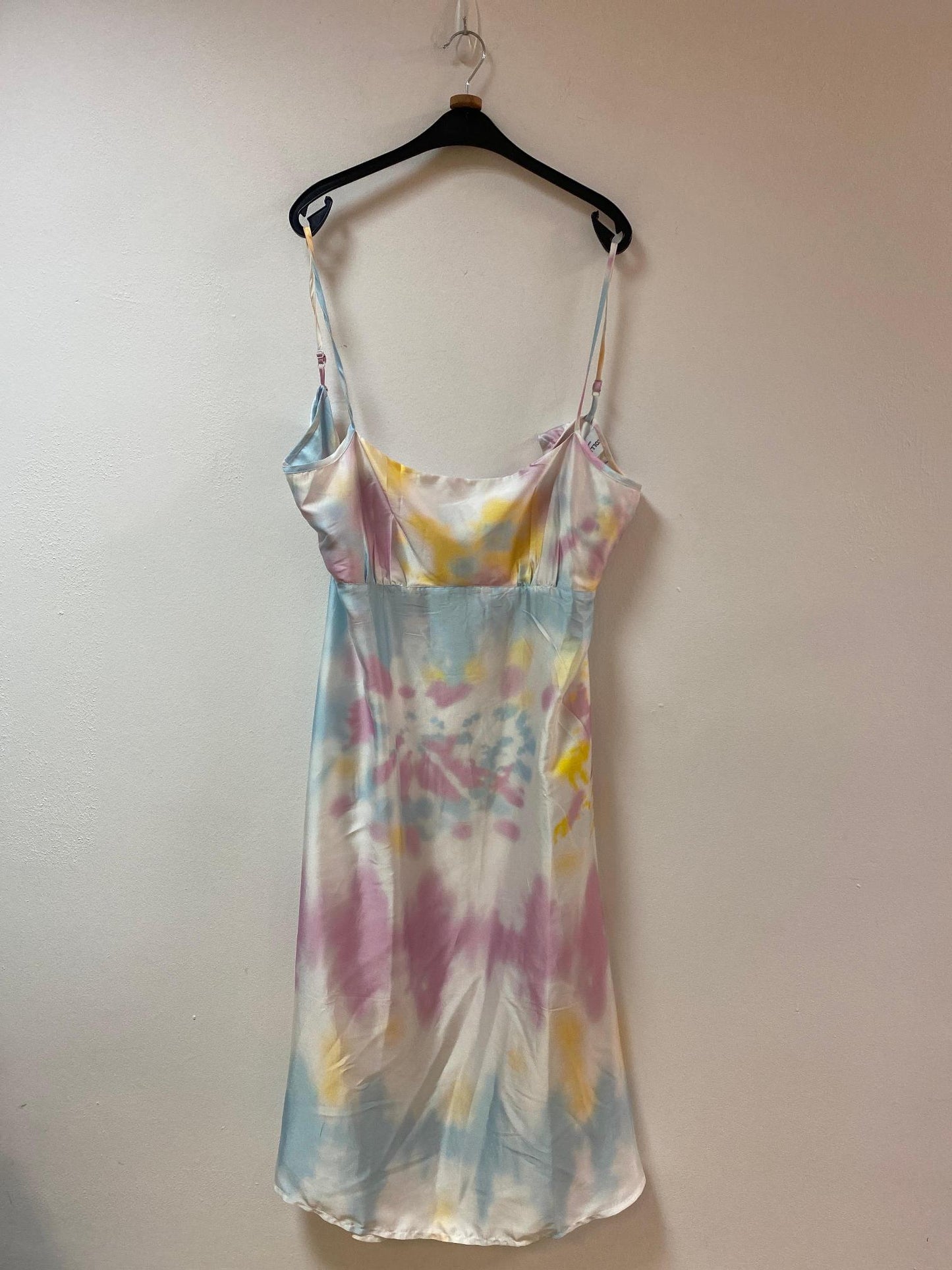 Pastel tie dye midi satin slip dress with open back, Collusion, Size 18 (Polyester)