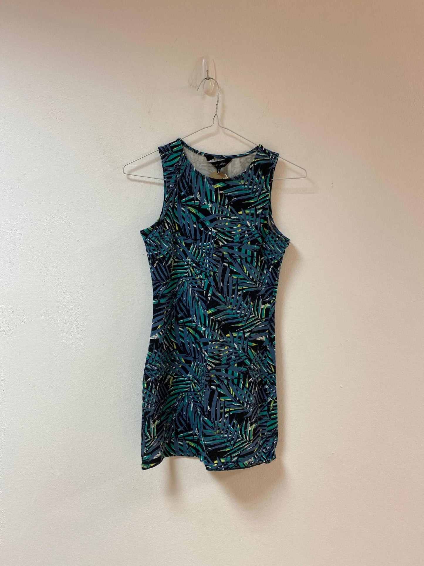 Blue tropical leaf print mini bodycon dress, New Look, Size 6 (Cotton, Elastane)