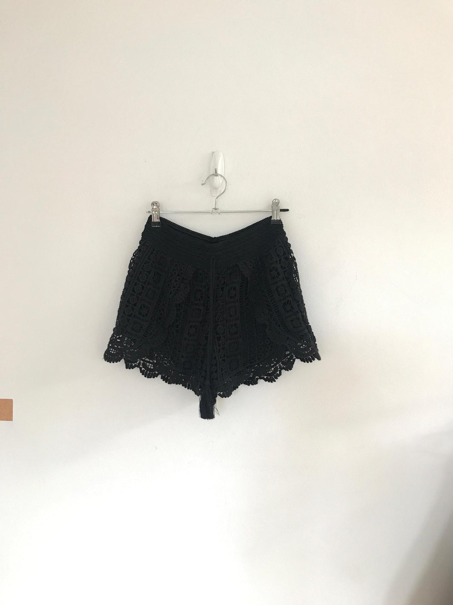Black Crochet Shorts- High Rise, F&F, Size 6, 8 (Polyester, Cotton)