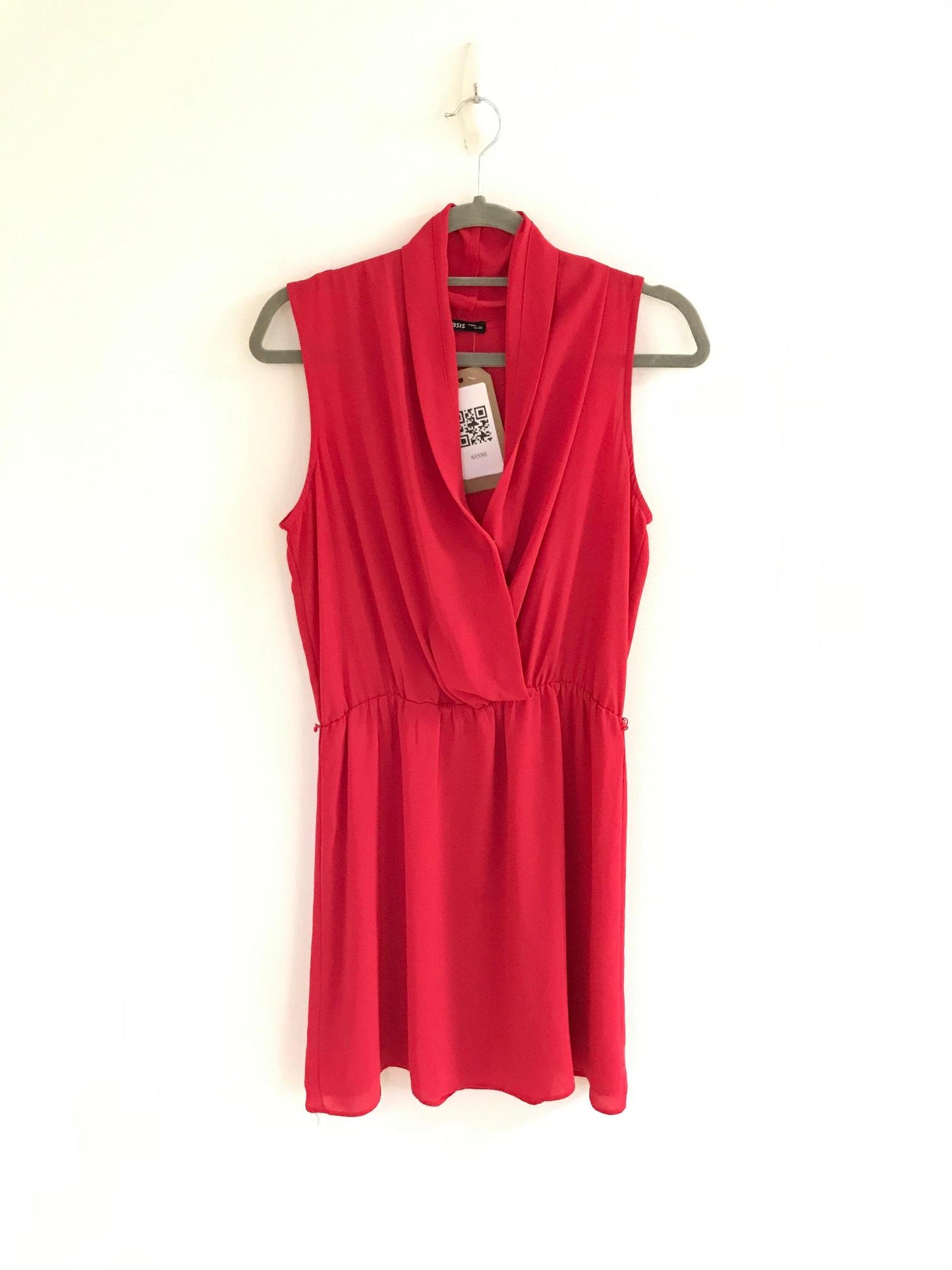 Red Draped Collar Knee Length Dress, Oasis, Size 12 (Polyester)